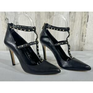 Banana Republic Black Leather Stiletto Heels Strappy Studs‎ Zipper Size 7 READ